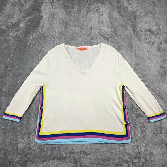 Vilagallo Sweater Womens XS Cream Rainbow Stripe Cashmere Blend Beachy Resort - Picture 1 of 10